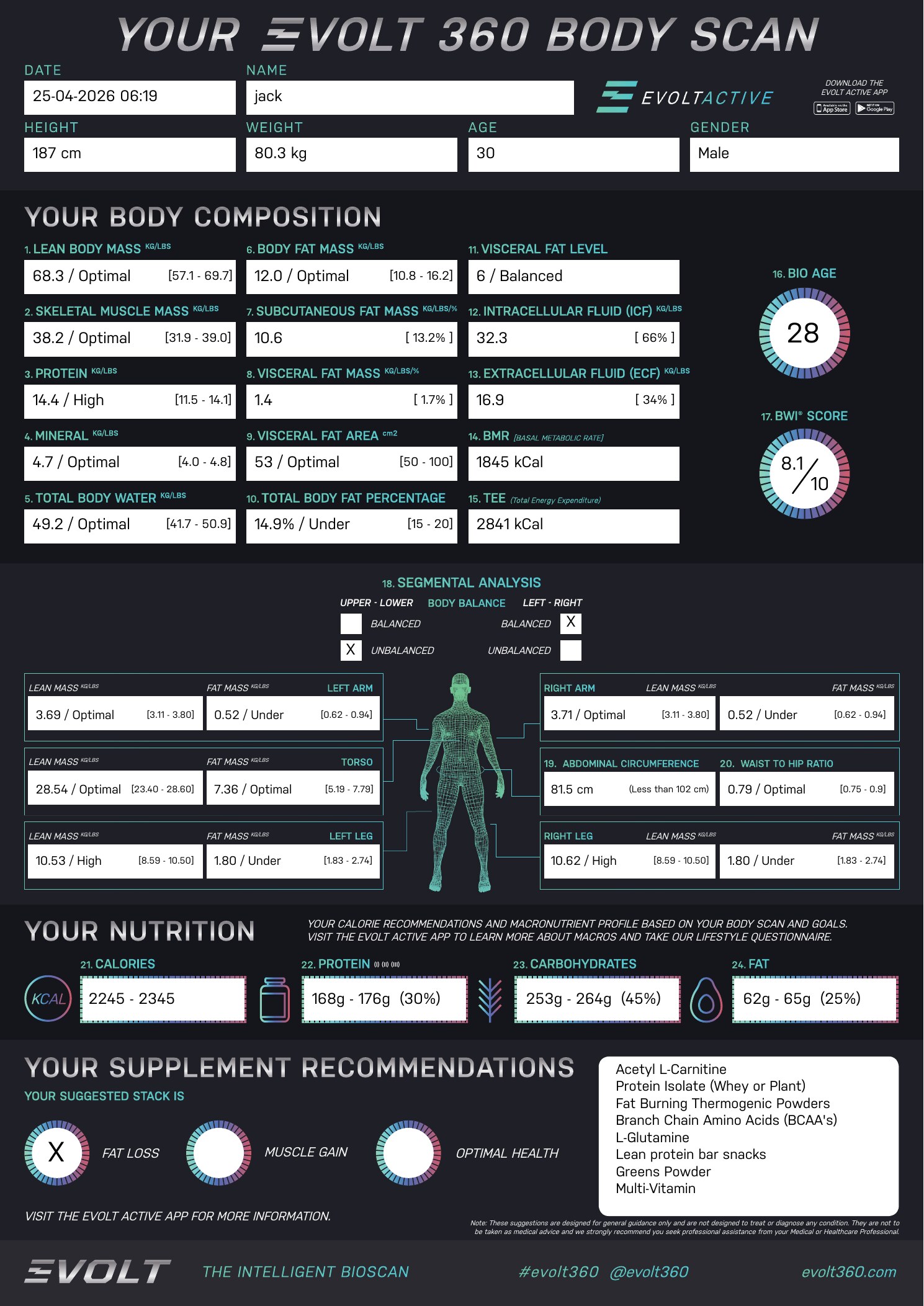 Sample EVOLT 360 body scan results